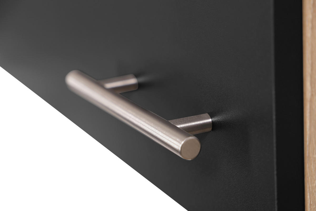 SKÅP MED VITRINDÖRRAR i svart, ekfärgad - silver/svart, Basics, metall/trämaterial (100/200/60cm) - Respekta