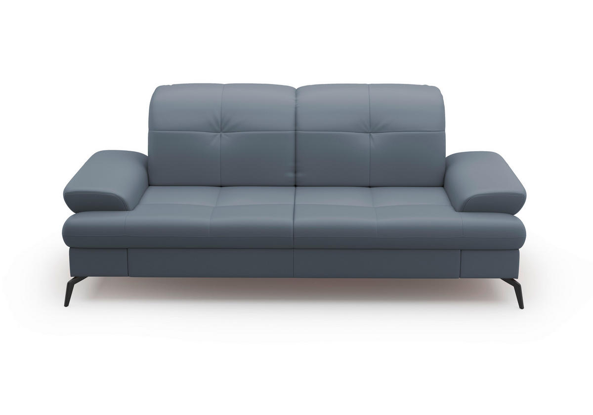 3-SITZER-SOFA in Vliesstoff Kombination Echtleder/Stoff Graublau  - Graublau/Schwarz, Konventionell, Leder/Textil (212/90/122cm) - Sit & More