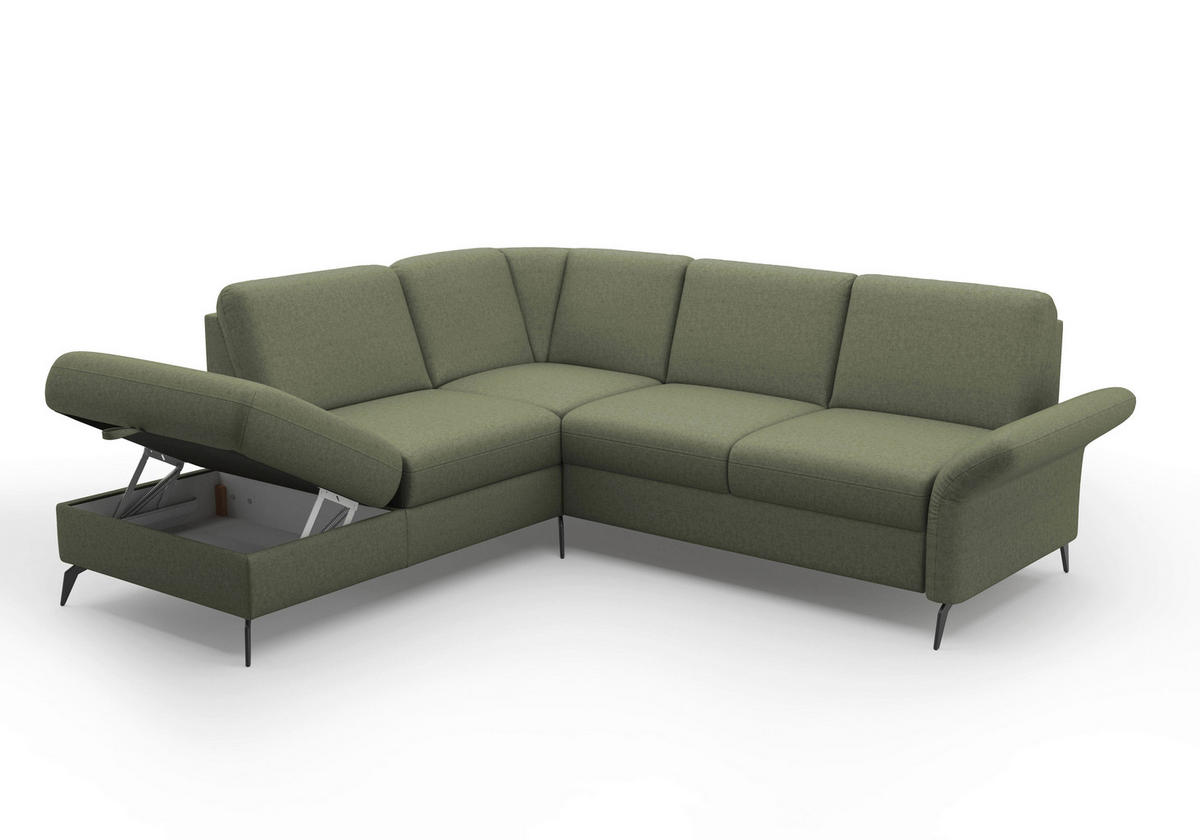 ECKSOFA ROCHELLE E Olivgrün Flachgewebe  - Schwarz/Olivgrün, KONVENTIONELL, Textil/Metall (216/240cm) - Sit & More