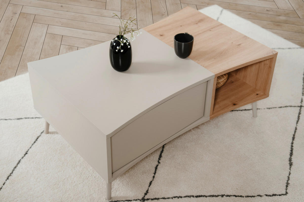 COUCHTISCH rechteckig Sandfarben, Eiche Artisan  - Sandfarben/Eiche Artisan, Design, Holzwerkstoff/Kunststoff (94/40/60cm) - MID.YOU