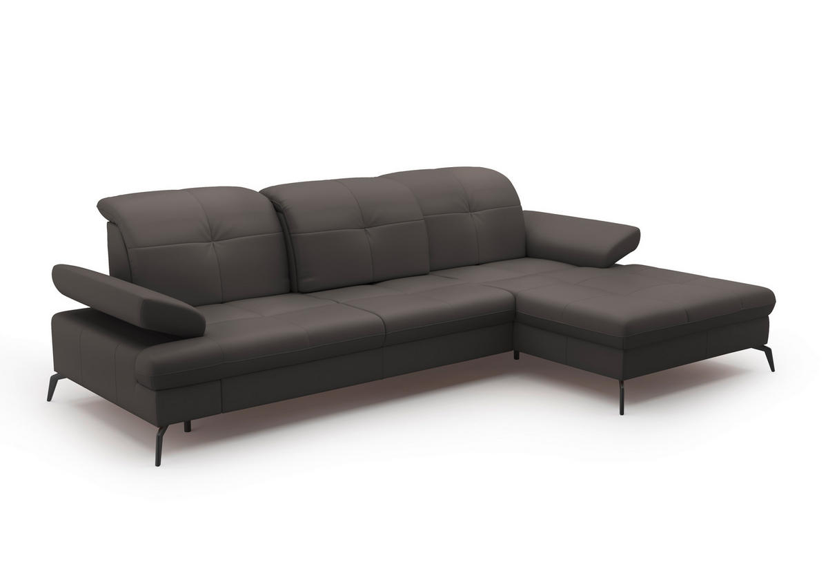 ECKSOFA Mokka Kombination Echtleder/Stoff Vliesstoff  - Schwarz/Mokka, KONVENTIONELL, Leder/Textil (279/185cm) - Sit & More