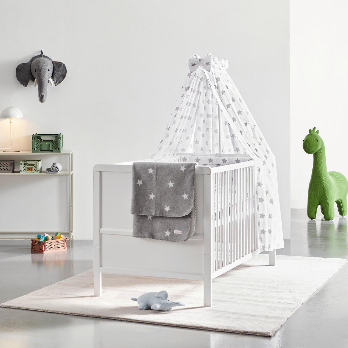 KREVETAC SA OGRADICOM-KOMPLET  STAR  - siva/bela, Lajfstajl, drvo/tekstil (144,5/74,5/82cm) - My Baby Lou