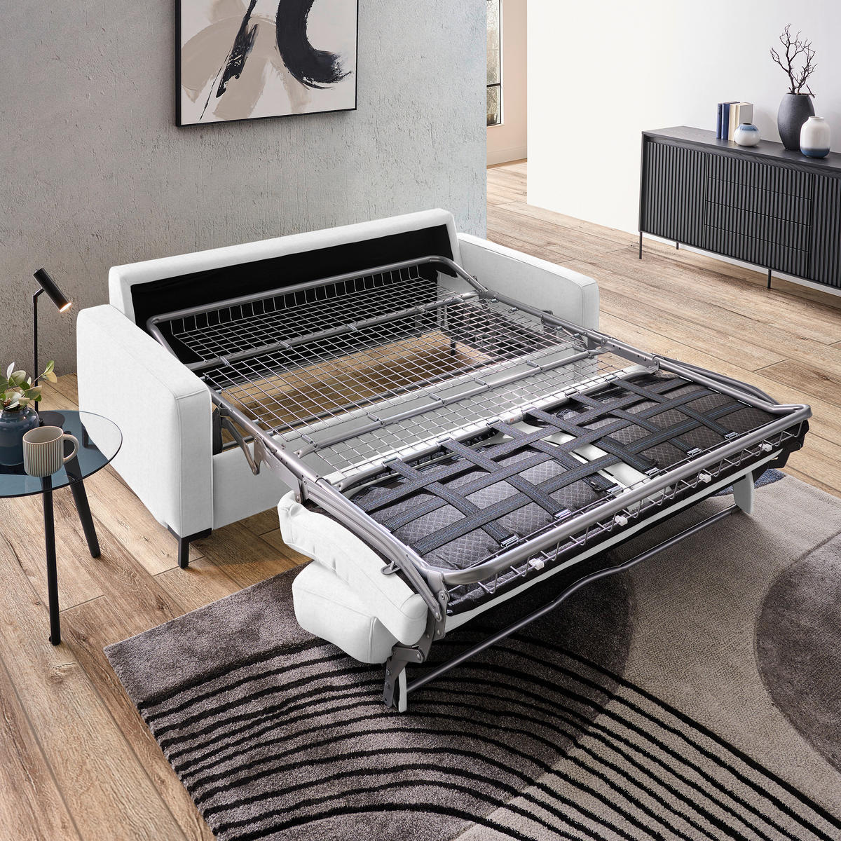 SCHLAFSOFA in Textil Creme  - Creme/Schwarz, Konventionell, Textil/Metall (187/84/97cm) - Welnova
