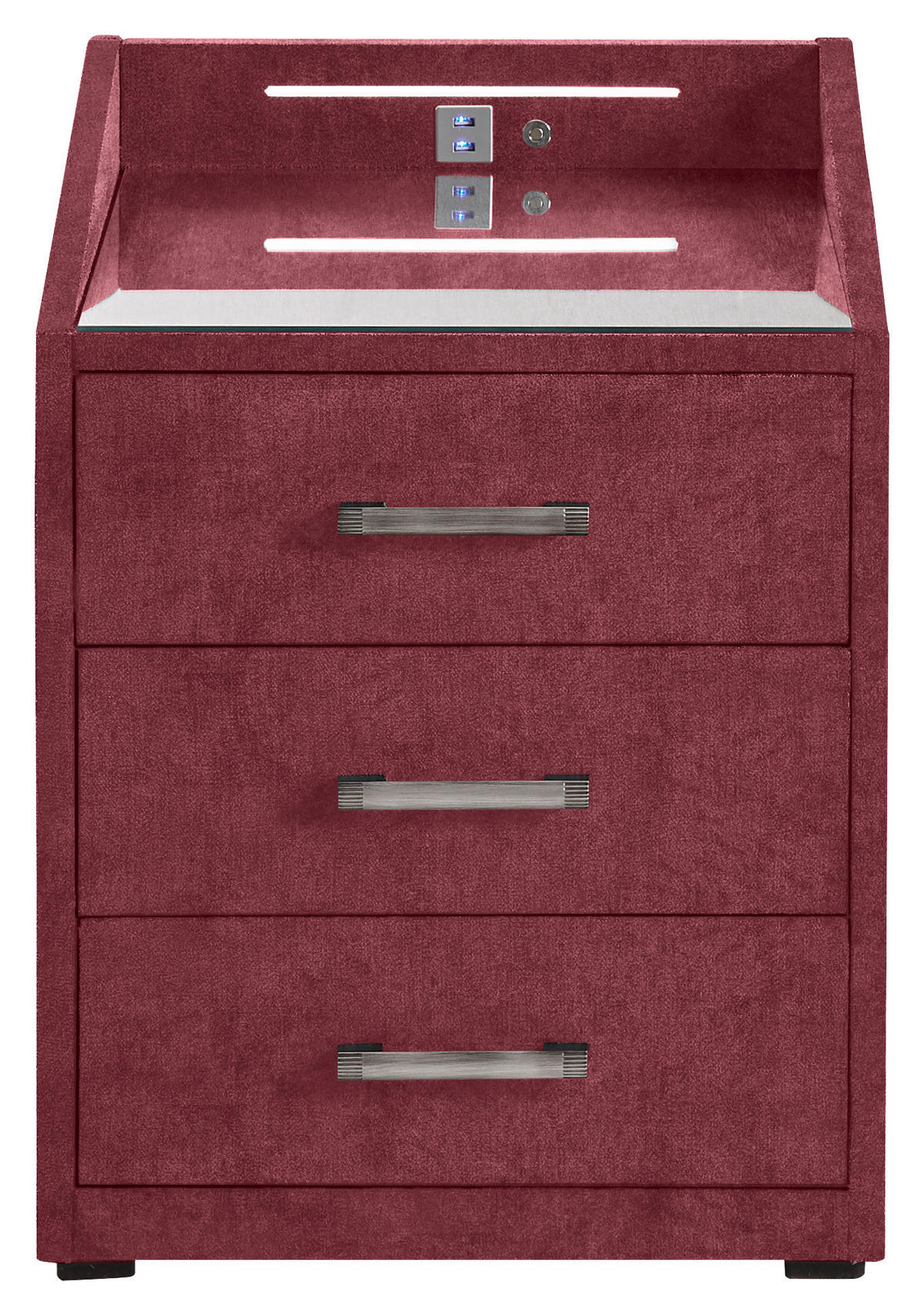 NACHTTISCH 47/61/46 cm  Bordeaux  - Bordeaux/Silberfarben, Modern, Holzwerkstoff/Kunststoff (47/61/46cm) - MID.YOU