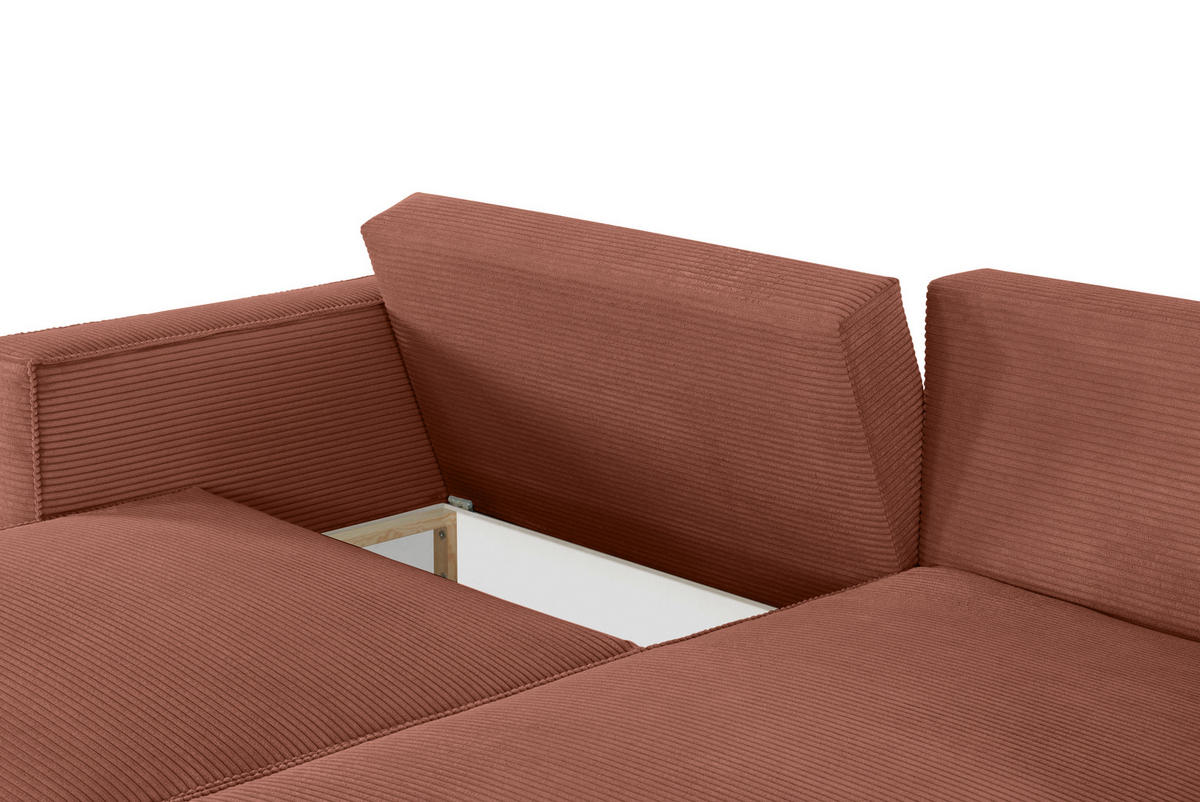ECKSOFA in Feincord Rostfarben  - Rostfarben/Schwarz, KONVENTIONELL, Kunststoff/Textil (242/151cm) - Carryhome