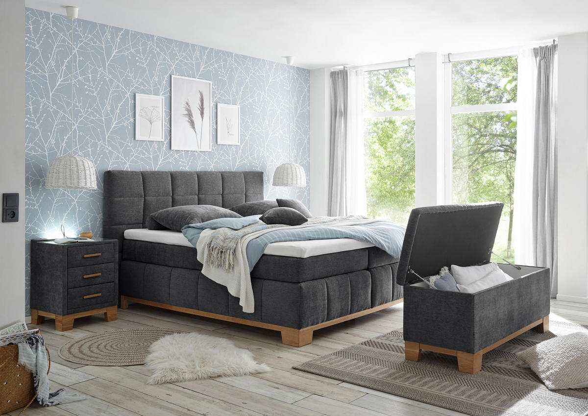 BETTBANK Mikrofaser Graphitfarben  - Eichefarben/Graphitfarben, KONVENTIONELL, Holz/Textil (139/58/50cm) - Carryhome