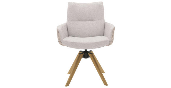 ARMLEHNSTUHL  Beinauswahl, Sitzfläche 360° drehbar, Stoff-/Lederauswahl Flachgewebe  Creme, Hellgrau  - Beige/Creme, Design, Holz/Textil (62/90/68cm) - Valnatura