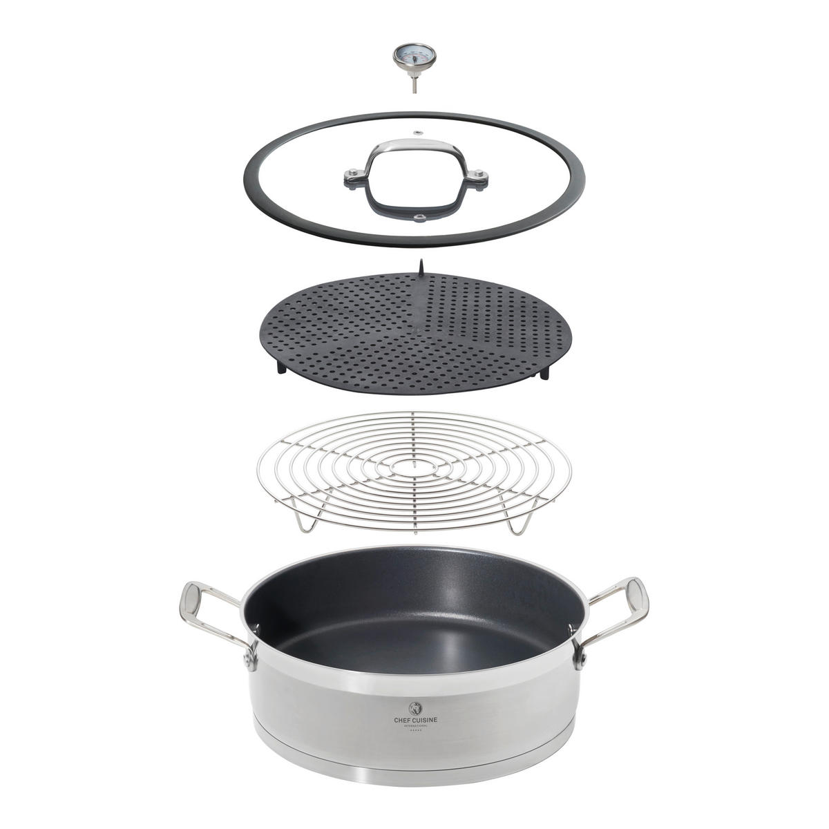 SERVIERPFANNE PTFE-Antihaftbeschichtung  - Edelstahlfarben/Transparent, Basics, Glas/Kunststoff (28/16cm) - CHEF CUISINE