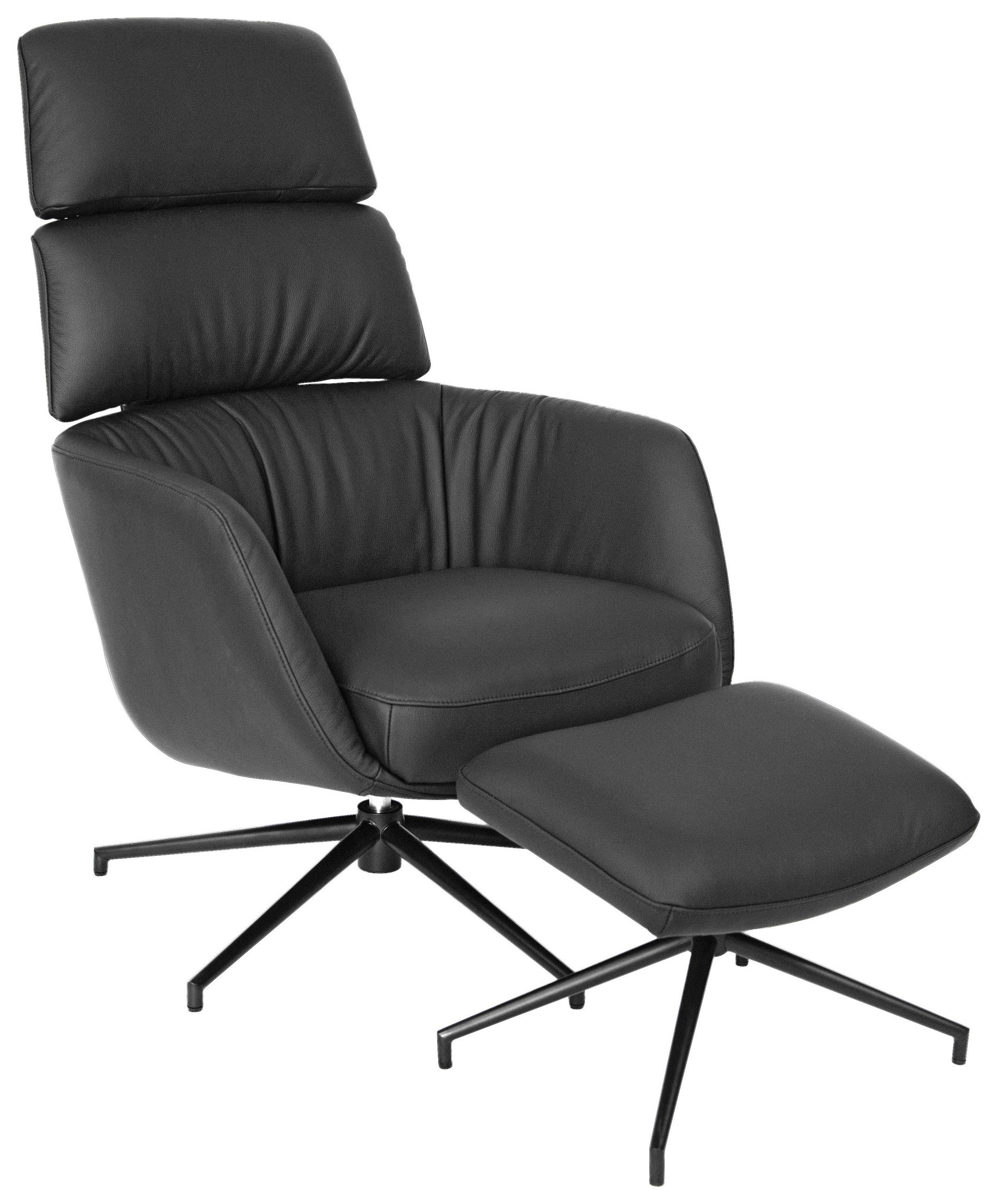 RELAXSESSELSET Echtleder Hocker, Kopfteilverstellung    - Schwarz, Design, Leder/Metall (73/110/87cm) - Dieter Knoll