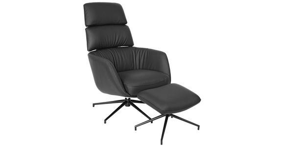 RELAXSESSELSET Echtleder Hocker, Kopfteilverstellung    - Schwarz, Design, Leder/Metall (73/110/87cm) - Dieter Knoll