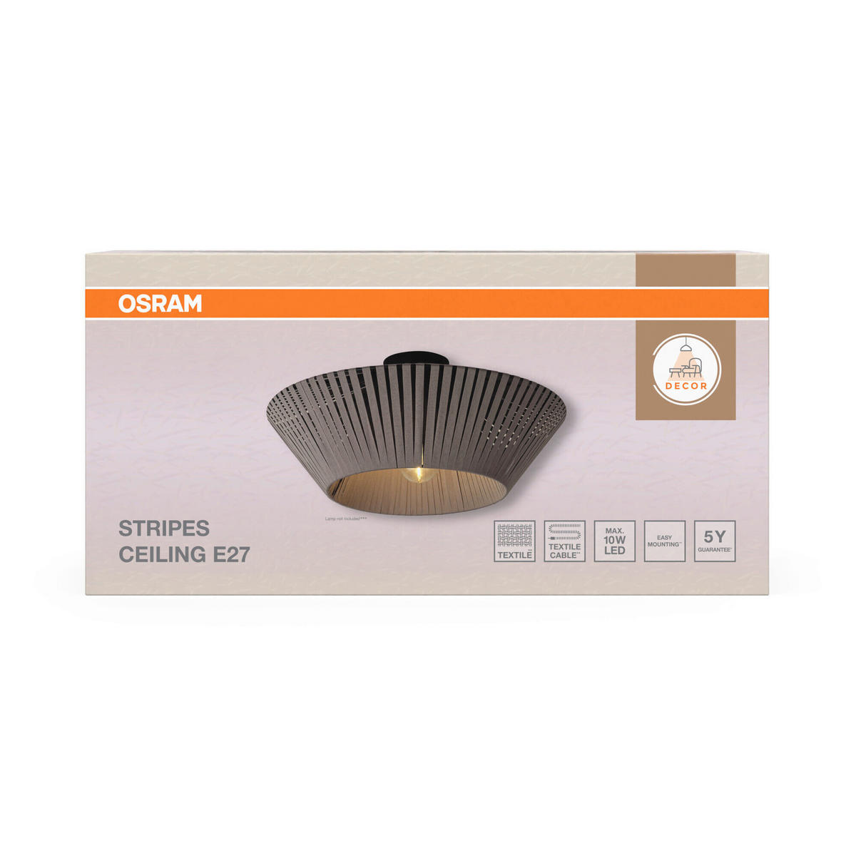 DECKENLEUCHTE 40,5/19 cm   - Dunkelgrau, Basics, Textil/Metall (40,5/19cm) - Osram