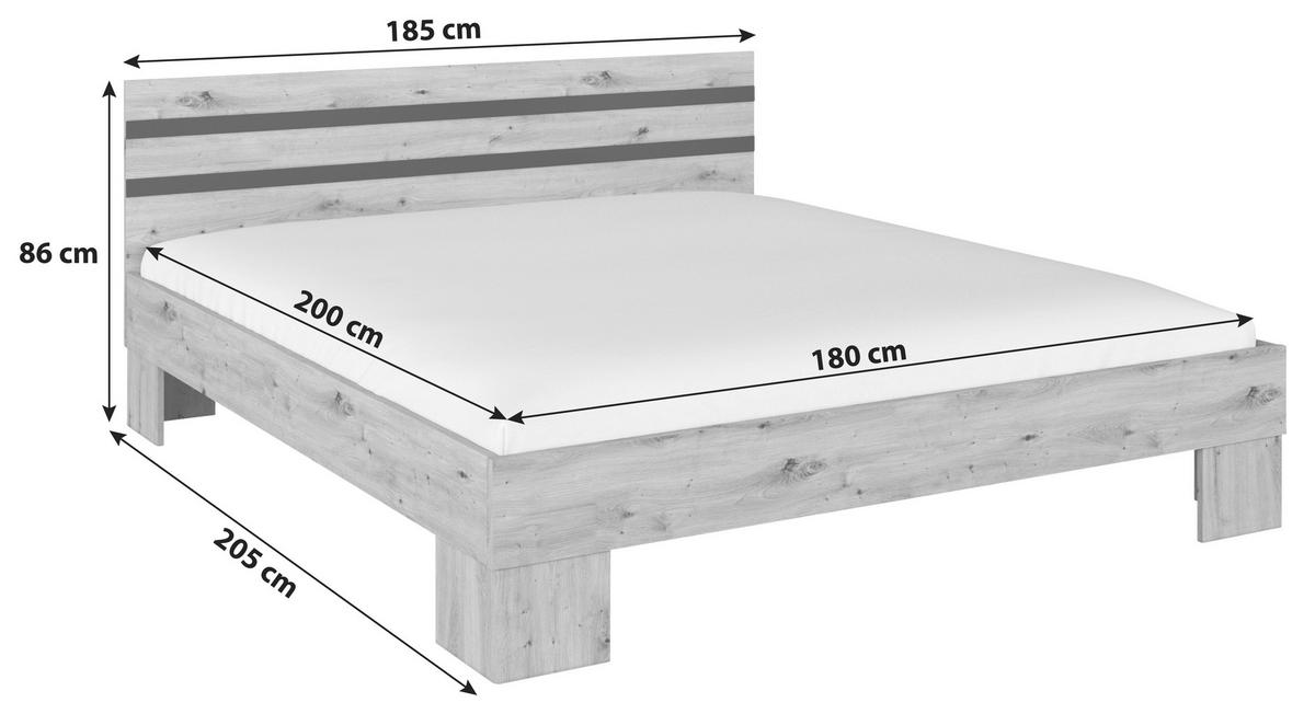 BETT 180/200 cm  in Grau, Eiche Artisan  - Eiche Artisan/Grau, KONVENTIONELL (180/200cm)
