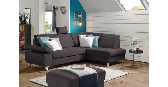 ECKSOFA in Flachgewebe Graubraun  - Graubraun/Silberfarben, KONVENTIONELL, Holz/Textil (255/186cm) - Cantus