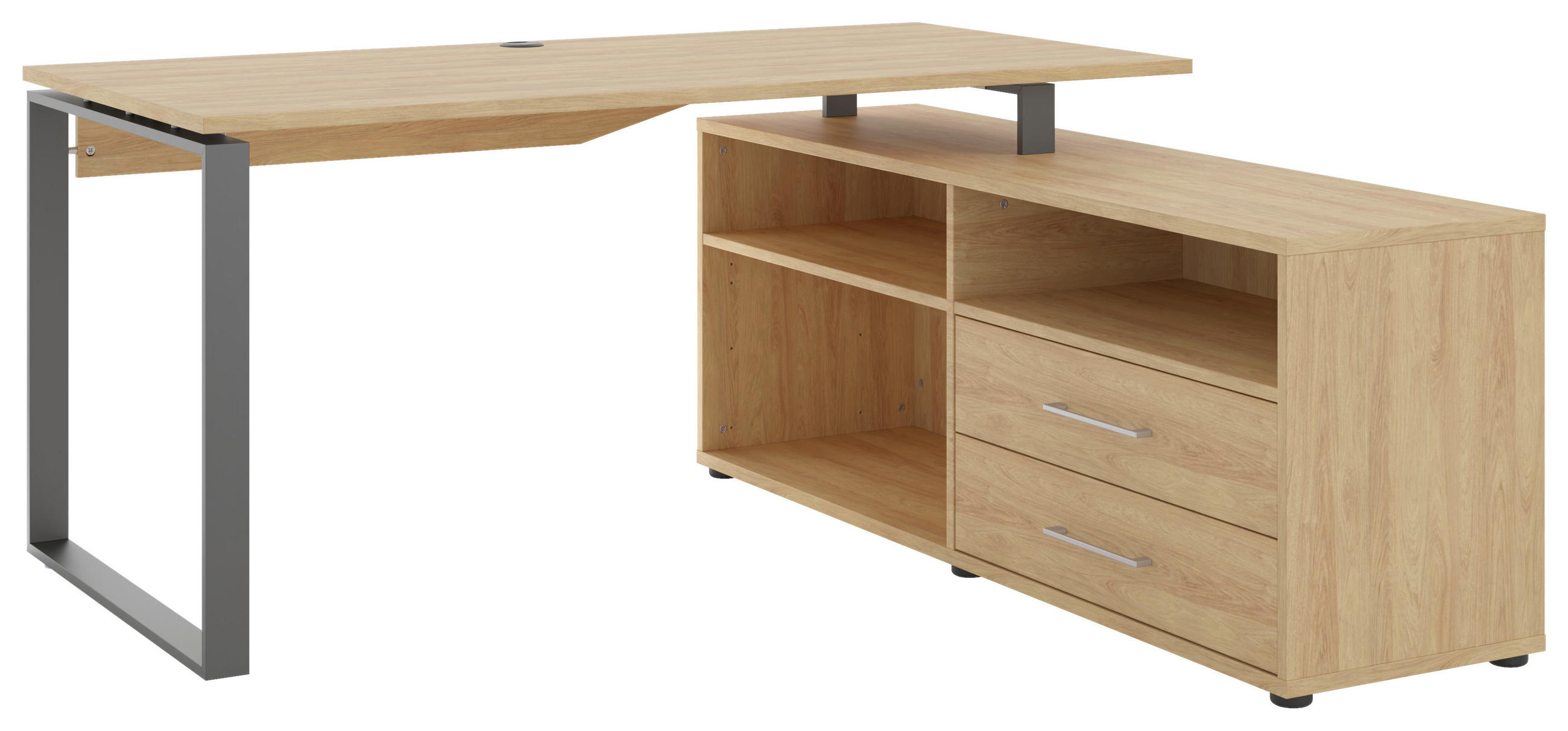 ECKSCHREIBTISCH 160/158/75 cm  in Hickory  - Anthrazit/Alufarben, Basics, Holzwerkstoff/Metall (160/158/75cm) - Novel