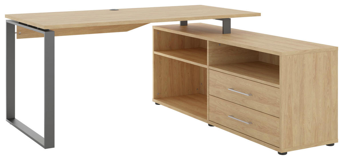 ECKSCHREIBTISCH 160/158/75 cm  in Hickory  - Anthrazit/Alufarben, Basics, Holzwerkstoff/Metall (160/158/75cm) - Novel