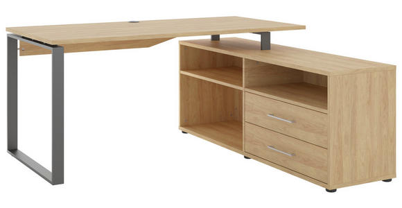 ECKSCHREIBTISCH 160/158/75 cm  in Hickory  - Anthrazit/Alufarben, Basics, Holzwerkstoff/Metall (160/158/75cm) - Novel