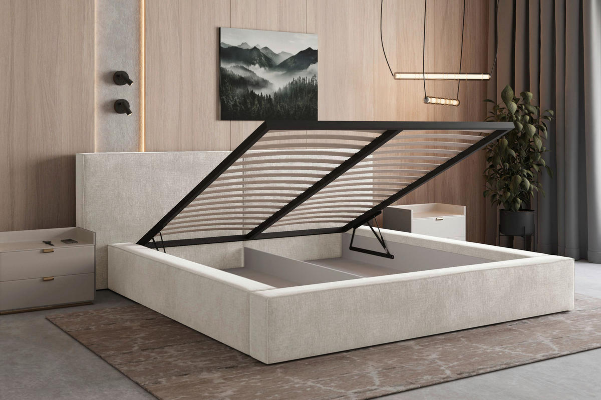 POLSTERBETT Bettkasten Creme 180/200 cm  - Creme/Schwarz, MODERN, Holz/Kunststoff (180/200cm) - MID.YOU