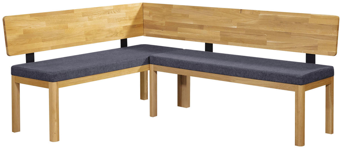ECKBANK 171/248 cm Webstoff Blau, Eichefarben Eiche vollmassiv   - Blau/Eichefarben, KONVENTIONELL, Holz/Textil (171/248cm) - Linea Natura