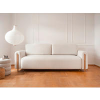 SCHLAFSOFA in Bouclé Creme, Naturfarben  - Eichefarben/Creme, Design, Holz/Textil (244/97/97cm) - MID.YOU