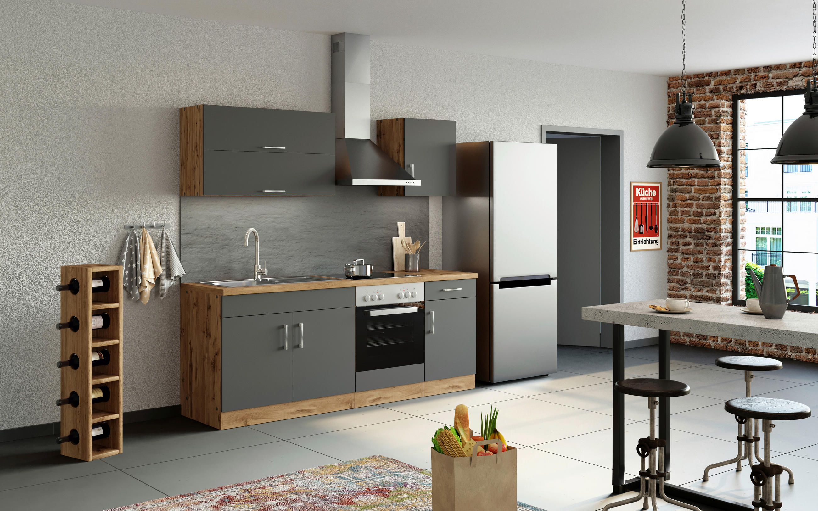 KÜCHENLEERBLOCK 270 cm   in Anthrazit  - Eichefarben/Anthrazit, MODERN, Holzwerkstoff (270cm) - Held