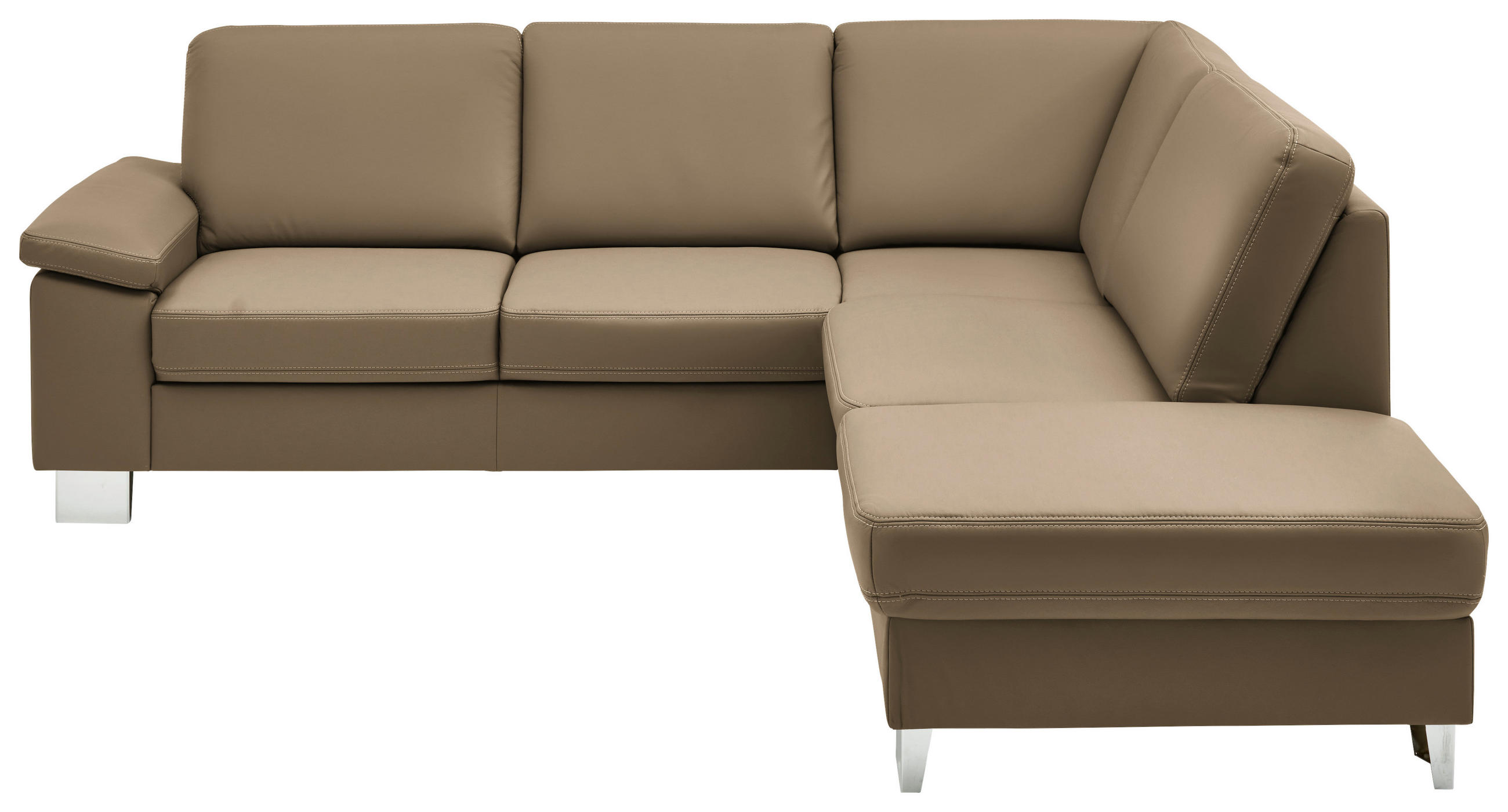 ECKSOFA  in Echtleder Cappuccino  248/235 cm  - Alufarben/Cappuccino, Design, Leder/Metall (248/235cm) - Beldomo Premium