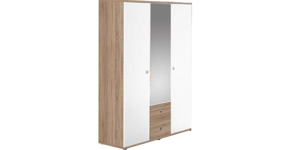 KLEIDERSCHRANK 3-türig Weiß, Sonoma Eiche  - Silberfarben/Weiß, Design, Glas/Holzwerkstoff (115/190/52cm) - Carryhome