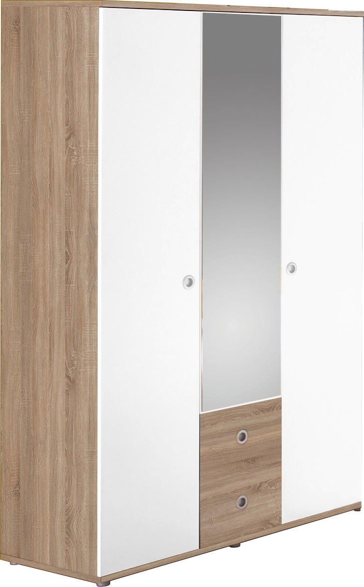 KLEIDERSCHRANK 3-türig Weiß, Sonoma Eiche  - Silberfarben/Weiß, Design, Glas/Holzwerkstoff (115/190/52cm) - Carryhome