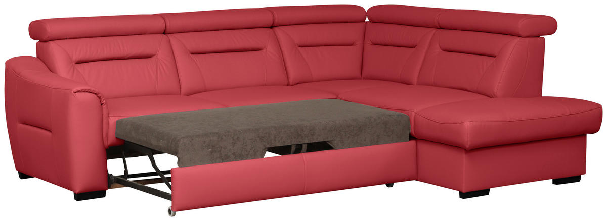 ECKSOFA Lederlook Echtleder Rot  - Wengefarben/Rot, Design, Leder/Holz (260/212cm) - Celina Home