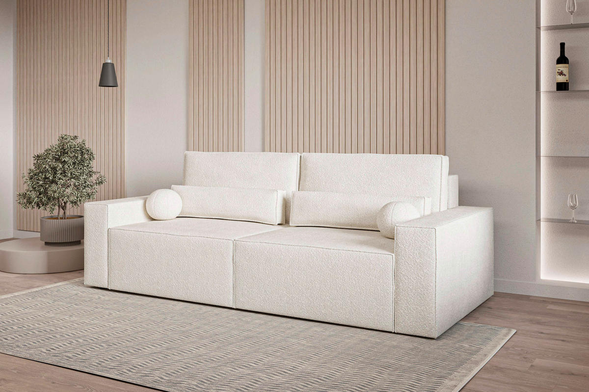 SCHLAFSOFA BRAZIL SOFA in Bouclé Weiß  - Schwarz/Weiß, Design, Textil (248/92/110cm) - MID.YOU