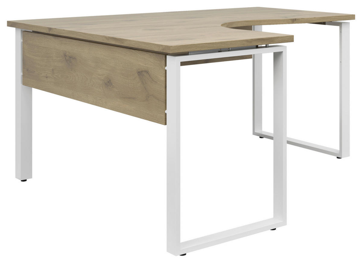 ECKSCHREIBTISCH 140/160/77,8 cm  in Weiß, Eichefarben  - Eichefarben/Weiß, KONVENTIONELL, Holzwerkstoff/Metall (140/160/77,8cm) - Voleo