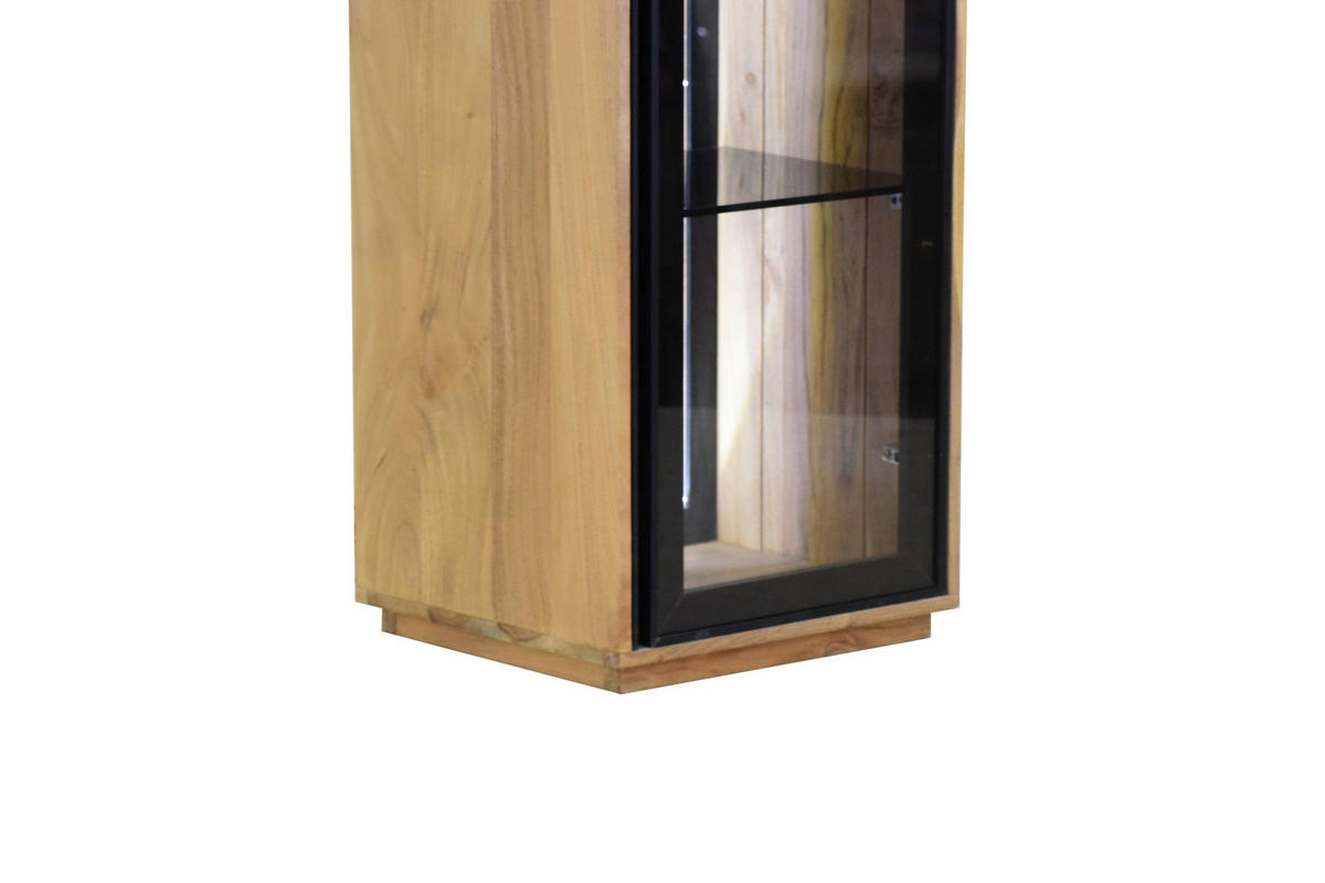 VITRINE in vollmassiv Akazie Schwarz, Akaziefarben  - Alufarben/Schwarz, Lifestyle, Glas/Holz (43/200/40cm) - Landscape