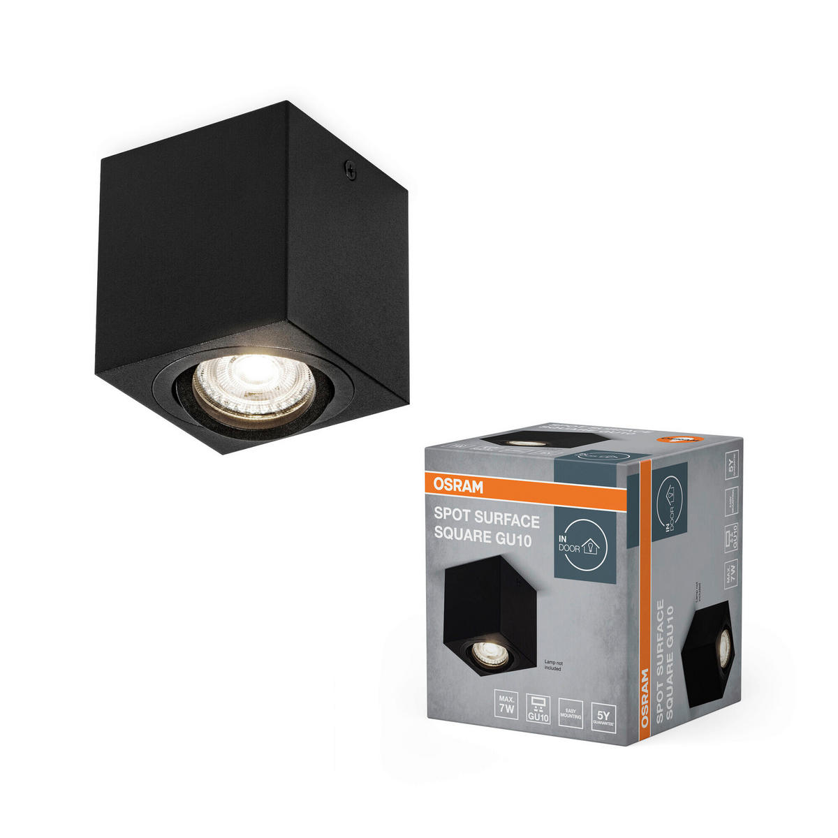 DECKENLEUCHTE 8/8/9,5 cm   - Schwarz, Basics, Metall (8/8/9,5cm) - Osram