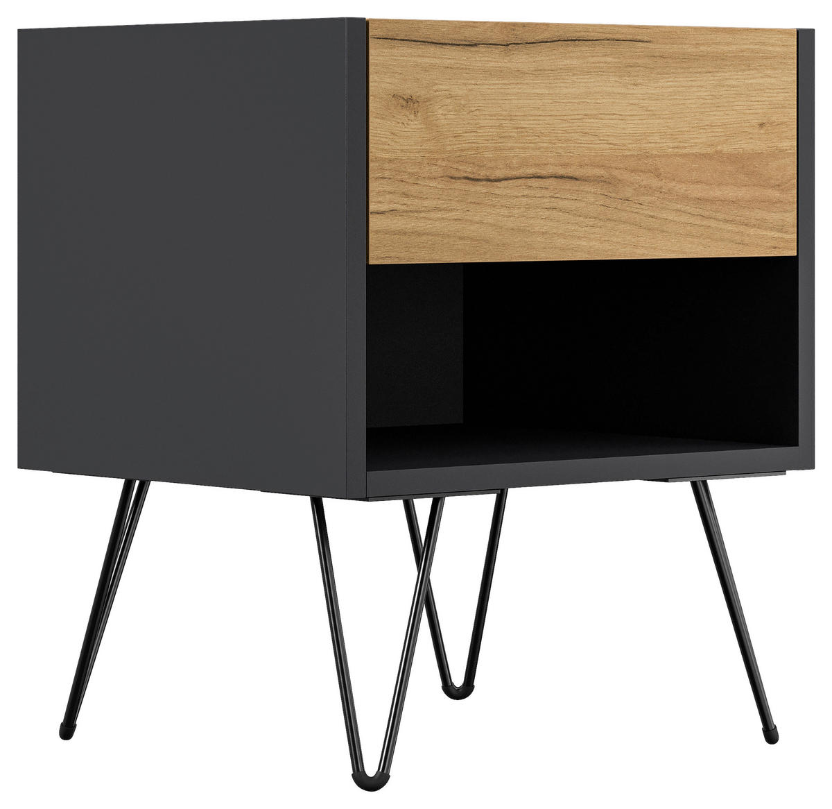 NACHTTISCH 41,2/50/35,6 cm  - Eichefarben/Graphitfarben, Basics, Holzwerkstoff/Metall (41,2/50/35,6cm) - MID.YOU