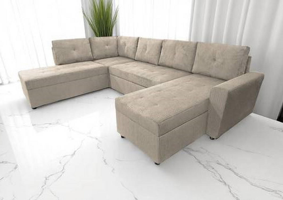 WOHNLANDSCHAFT in Cord Taupe  - Taupe/Schwarz, Design, Kunststoff/Textil (212/297/155cm) - MID.YOU