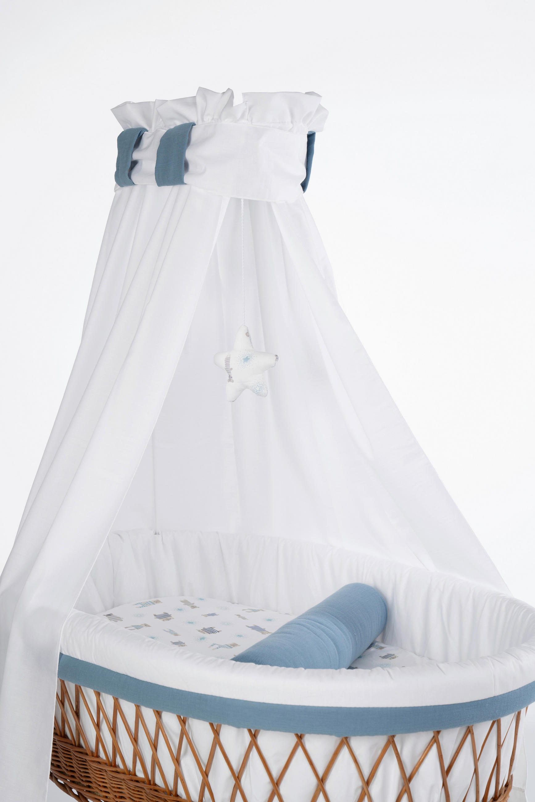 STUBENWAGEN-KOMPLETTSET Babybett Lounge Natur Pyjamabär Buche  Weiß, Buchefarben, Pastellblau  - Pastellblau/Buchefarben, Basics, Holz/Textil (60/167/100cm) - Mionido