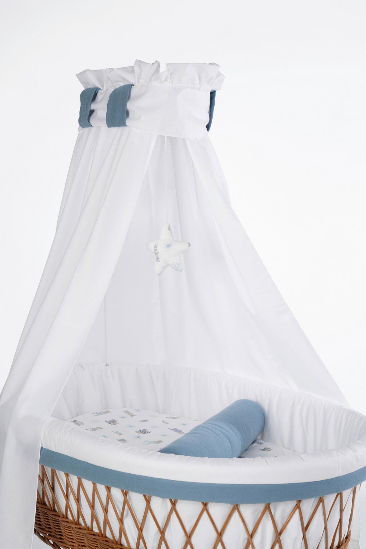 STUBENWAGEN-KOMPLETTSET Babybett Lounge Natur Pyjamabär   - Pastellblau/Buchefarben, Basics, Holz/Textil (60/167/100cm) - Mionido