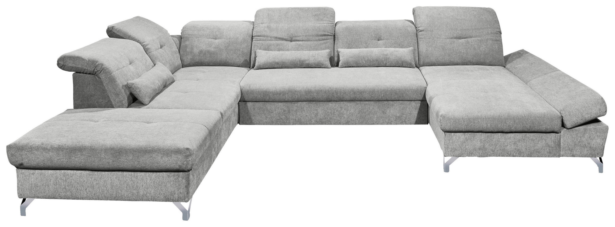 WOHNLANDSCHAFT Schlammfarben Mikrovelours  - Schlammfarben/Silberfarben, MODERN, Textil/Metall (245/350/168cm) - MID.YOU