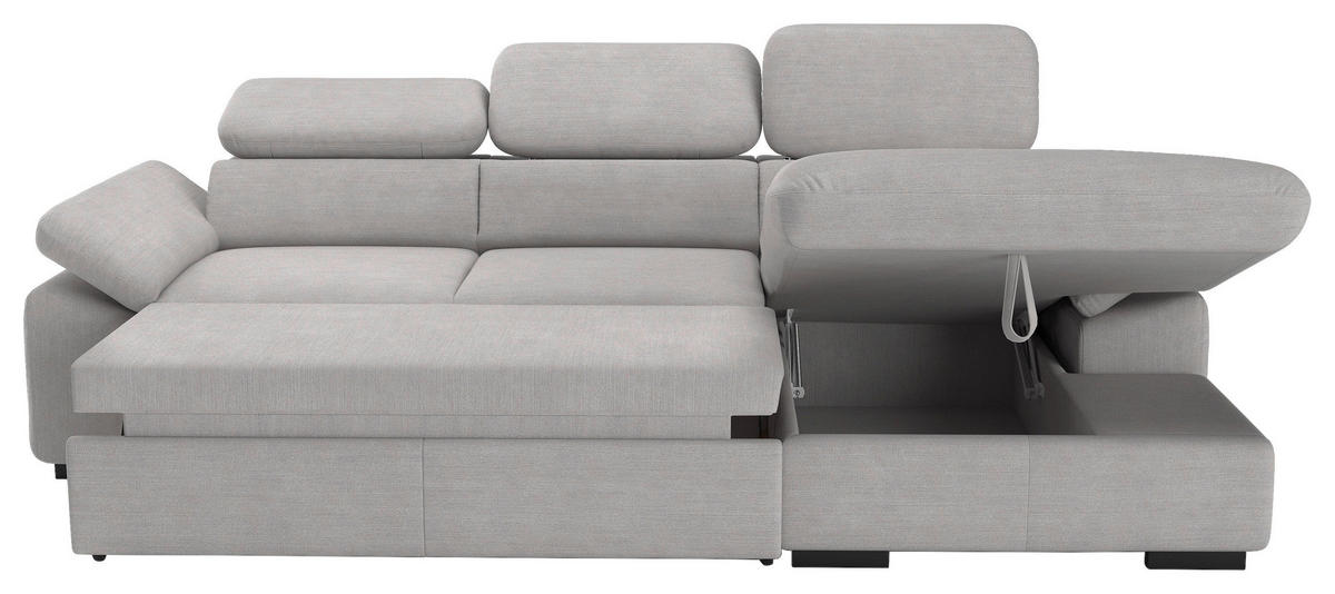 ECKSOFA in Flachgewebe Hellgrau  - Hellgrau/Schwarz, Design, Kunststoff/Textil (250/165cm) - Livetastic