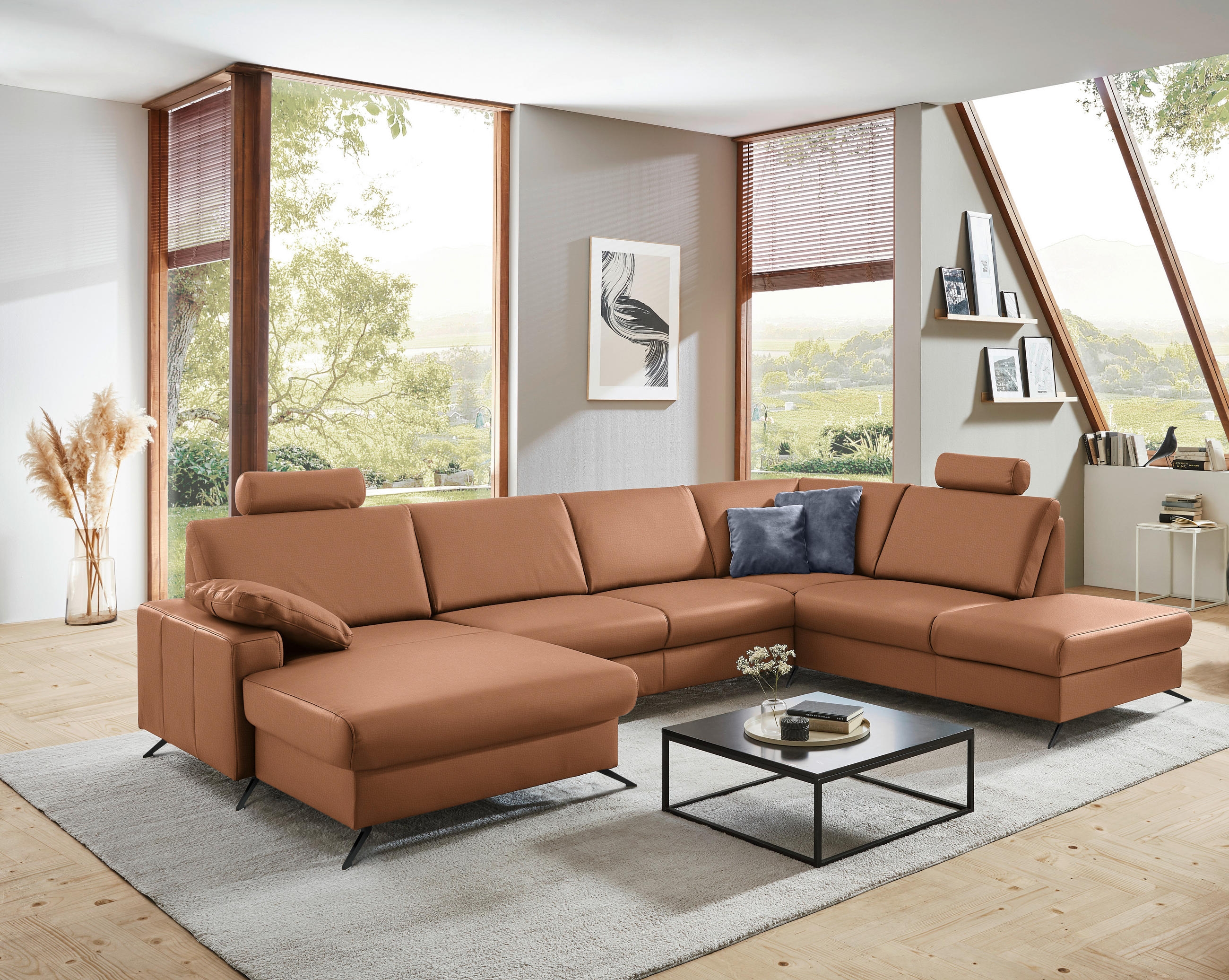 WOHNLANDSCHAFT in Echtleder Beigebraun  - Beigebraun/Schwarz, Design, Leder/Metall (165/339/233cm) - Beldomo Premium