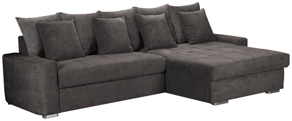 ECKSOFA in Mikrofaser Dunkelbraun  293/164 cm  - Dunkelbraun/Silberfarben, MODERN, Holz/Textil (293/164cm) - MID.YOU