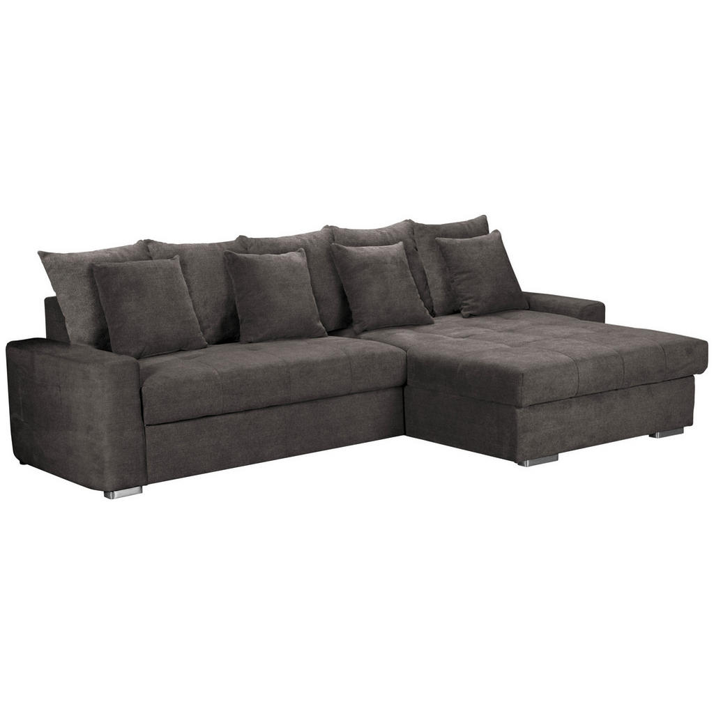 Thumbnail - Mid.you Ecksofa Salvador, Dunkelbraun, Textil, Wenge, 3-Sitzer, L-Form, Ottomane rechts, 293x164 cm, Armteil links, rech...