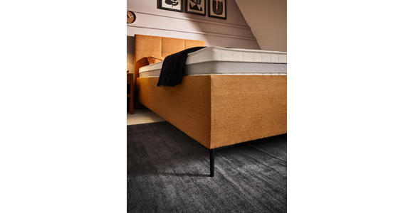 POLSTERBETT 120/200 cm,  in Senfgelb, Bettkasten, Lattenroste, Matratzen, H2 = mittel  - Senfgelb/Schwarz, Design, Holz/Textil (120/200cm) - Voleo