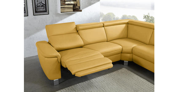 ECKSOFA in Echtleder Gelb  - Gelb/Alufarben, Design, Leder/Metall (242/271cm) - Cantus