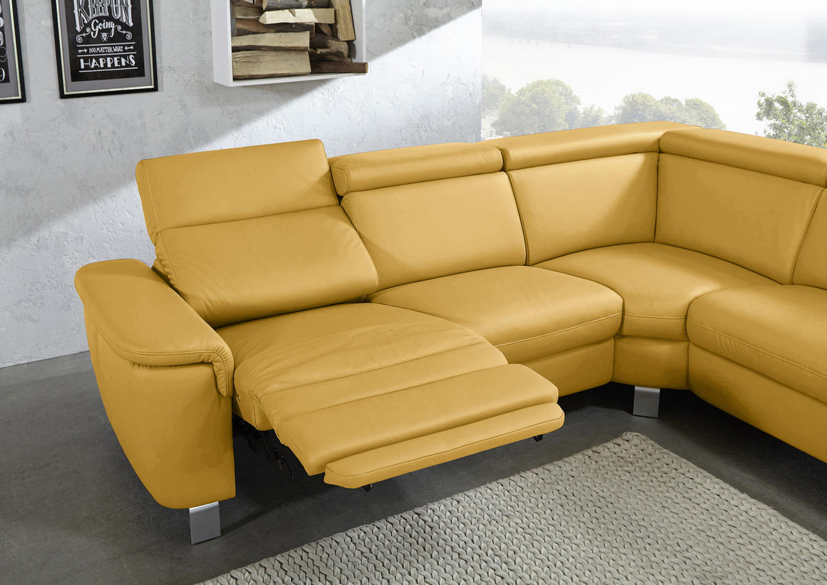 ECKSOFA Gelb Echtleder  - Gelb/Alufarben, Design, Leder/Metall (239/271cm) - Cantus