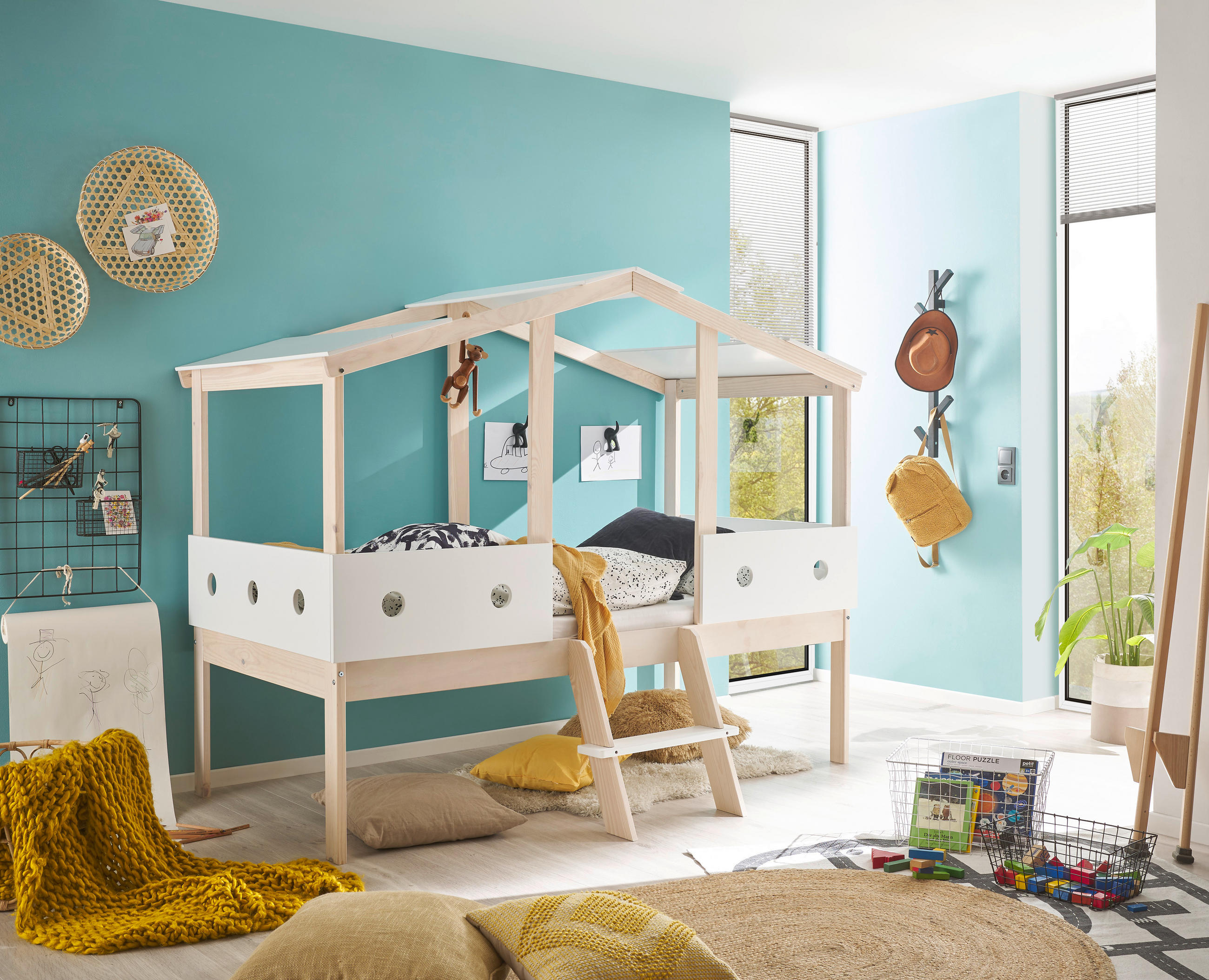 HAUSBETT 90/200 cm  - Naturfarben/Weiß, KONVENTIONELL, Holz (90/200cm) - Boxxx