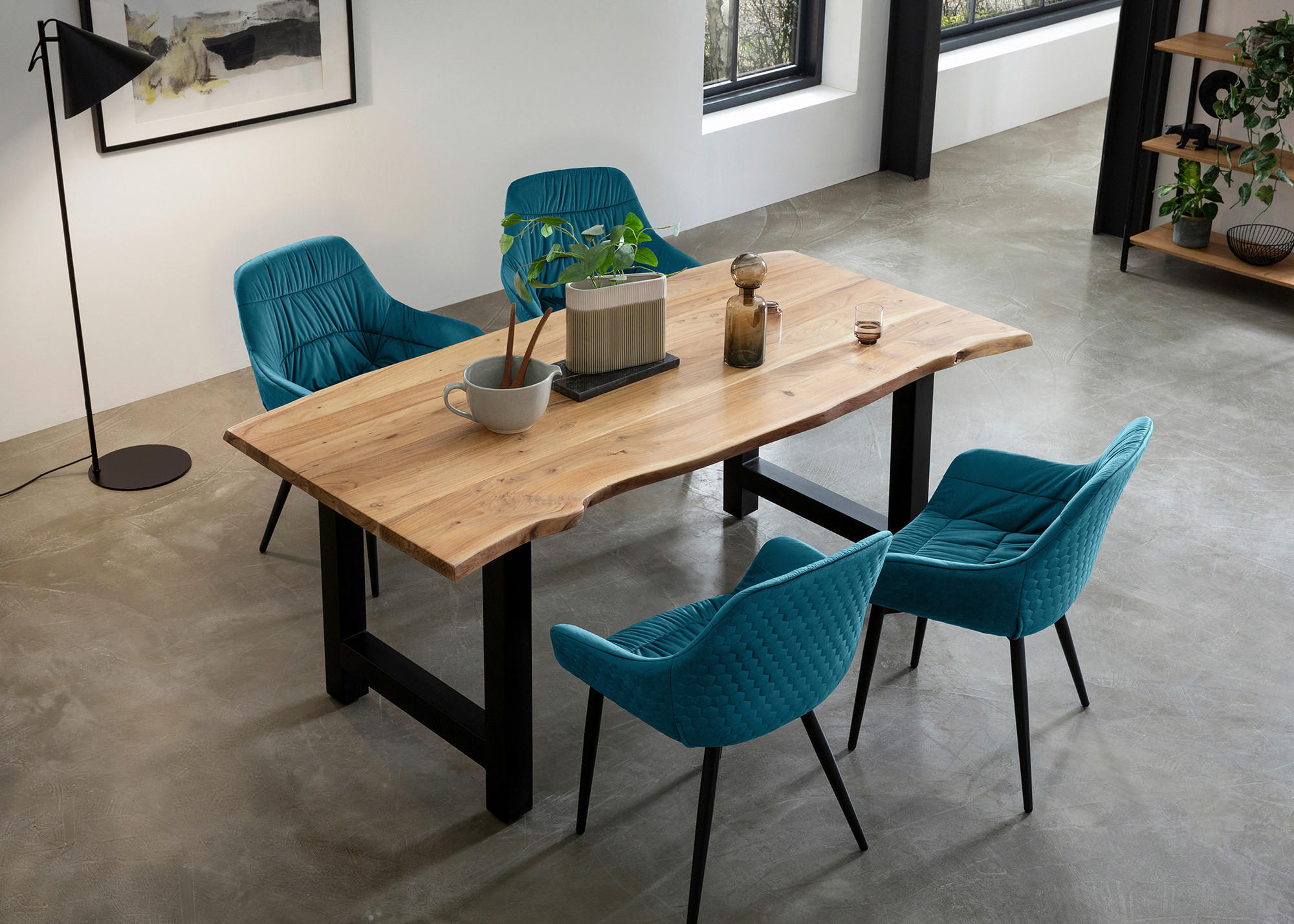 TISCHGRUPPE Naturfarben, Türkis  - Türkis/Naturfarben, MODERN, Holz/Textil (180/90/76,5cm) - Livetastic