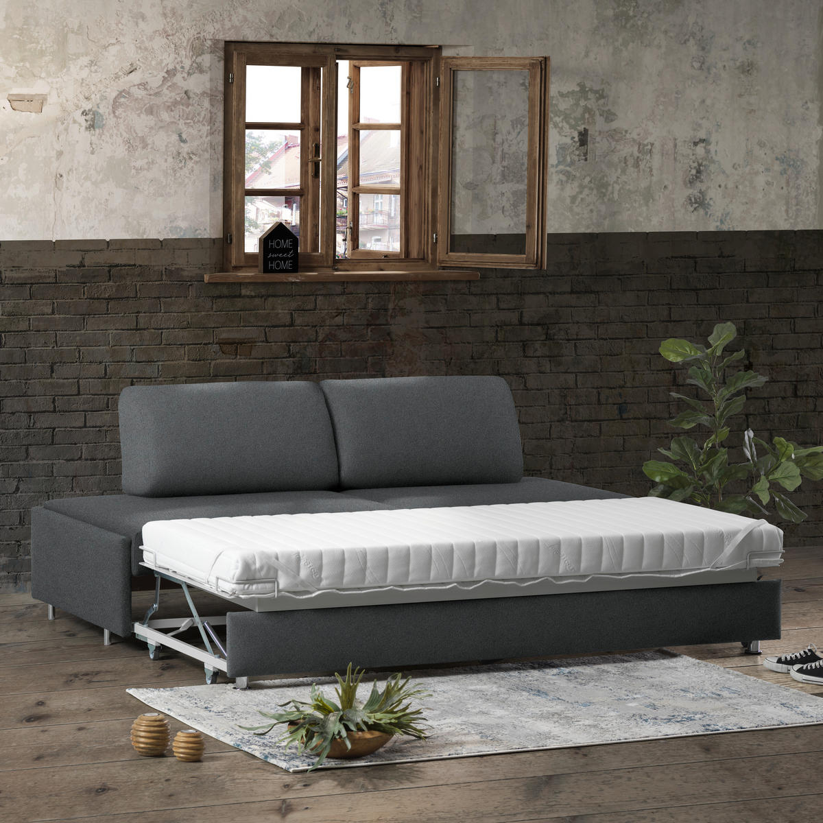 SCHLAFSOFA in Textil Anthrazit  - Chromfarben/Anthrazit, Design, Textil/Metall (212/84/100cm) - Bali