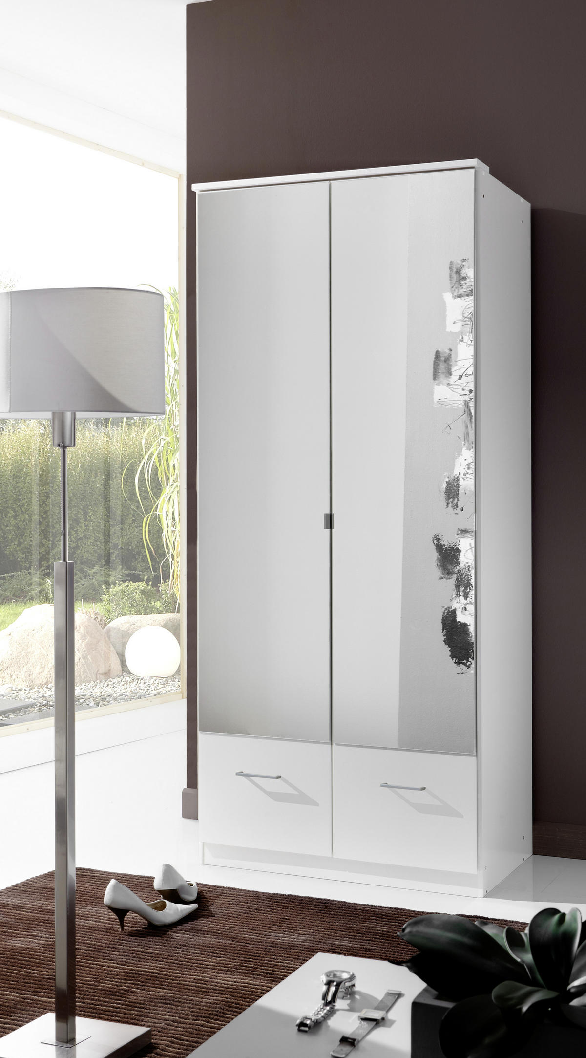 DREHTÜRENSCHRANK in Weiss  - Weiss/Alufarben, Konventionell, Glas/Holzwerkstoff (90/199/58cm) - MID.YOU