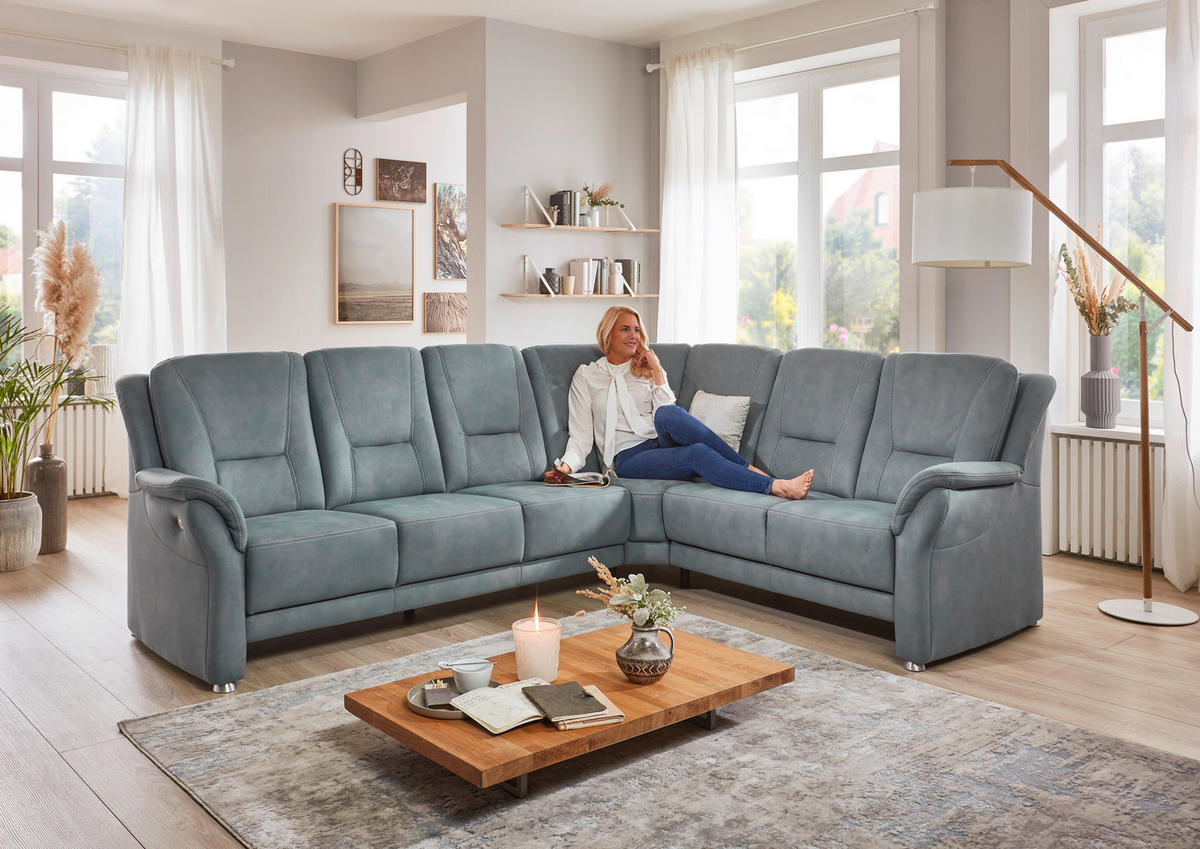 ECKSOFA in Mikrofaser Blaugrau  - Beige/Blaugrau, Konventionell, Textil/Metall (223/275cm) - Beldomo Comfort