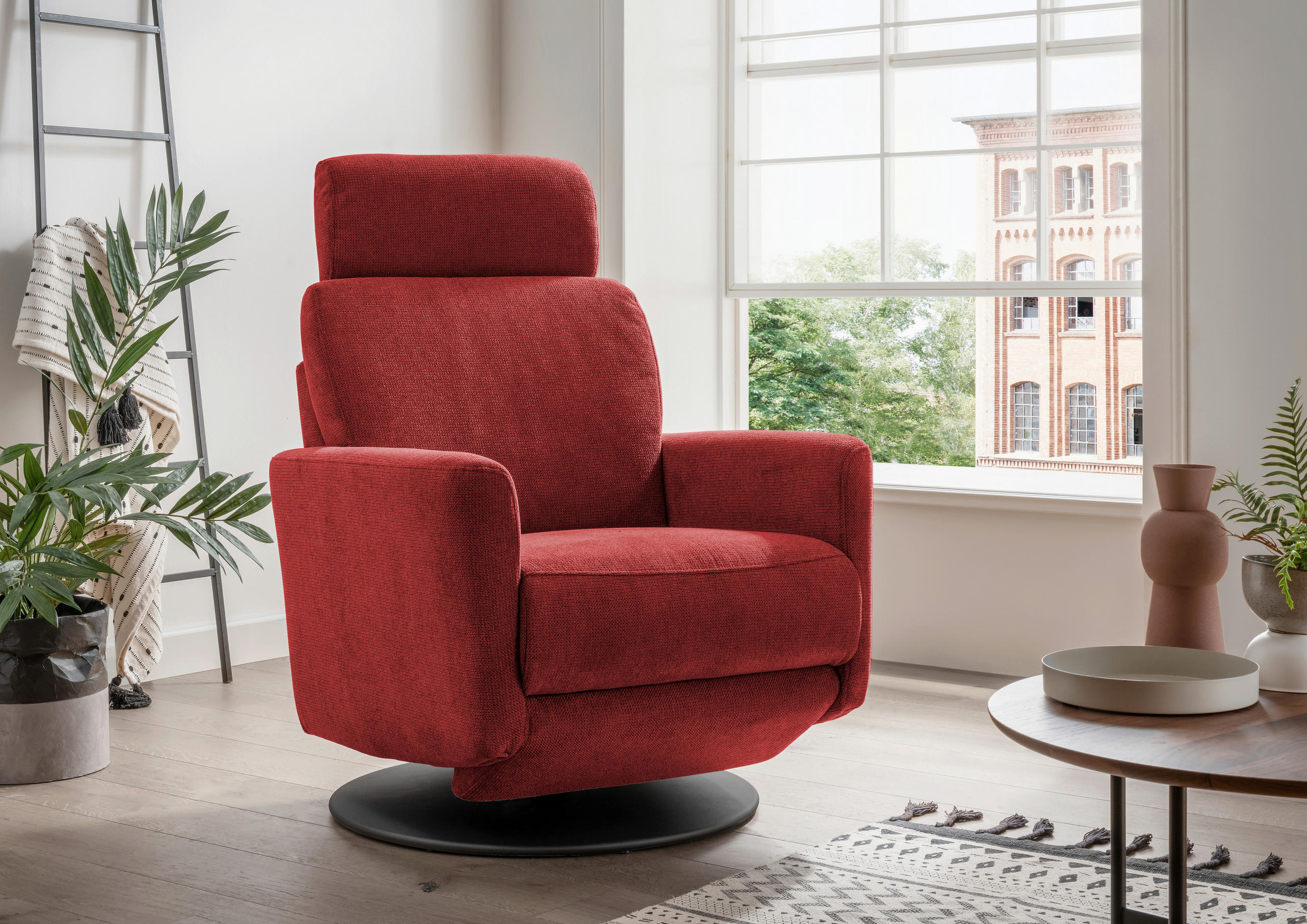 RELAXSESSEL Chenille Rücken echt    - Rot/Schwarz, MODERN, Textil/Metall (77/105/87-154cm) - Livetastic